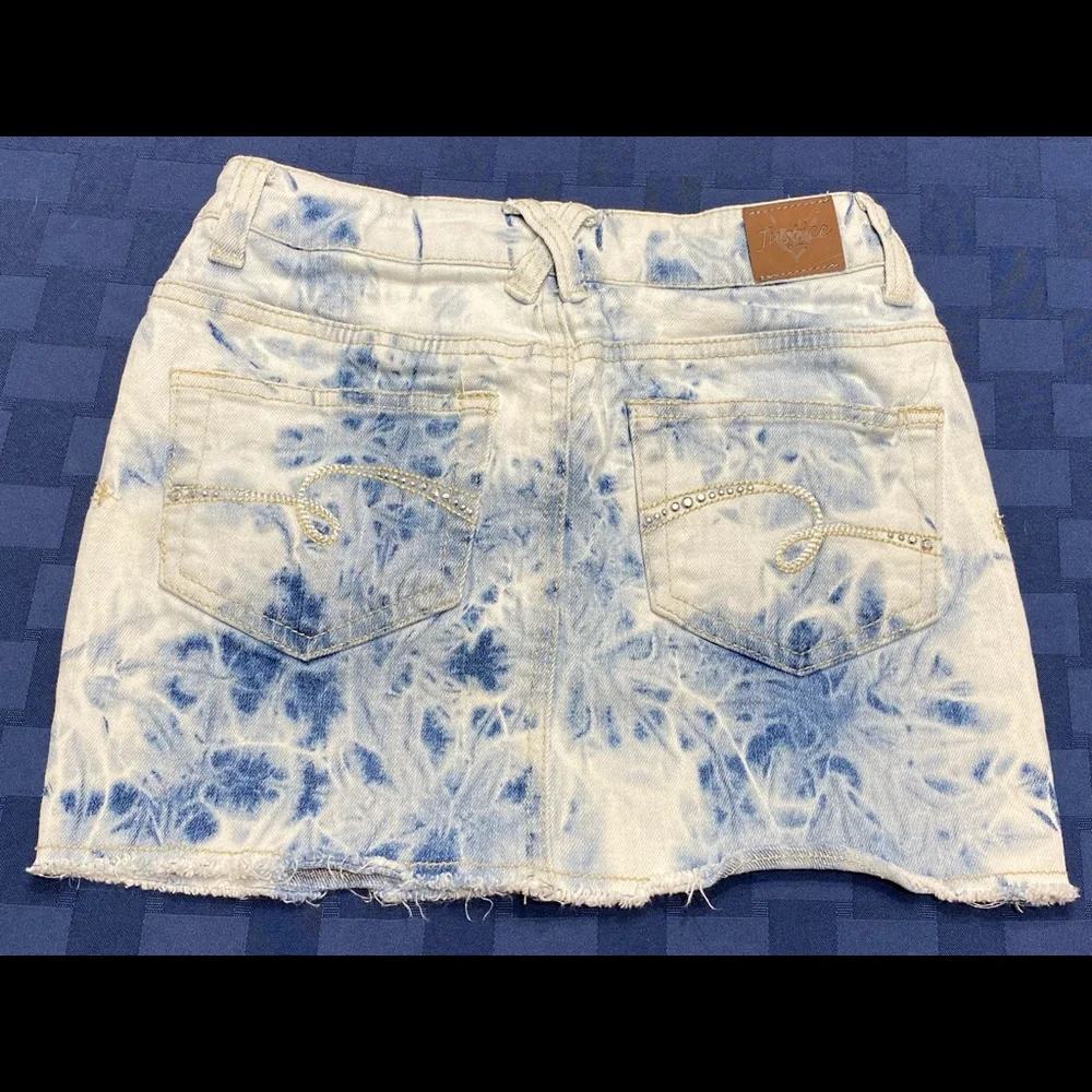 Justice Girls Skort Size 8 Blue Acid Wash Denim Skirt Shorts Stretch